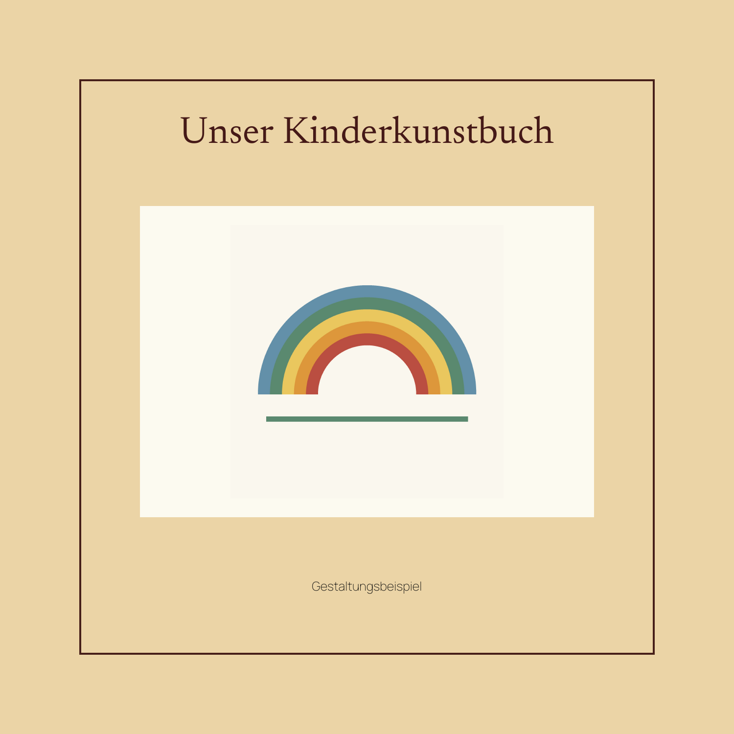 Cover unseres Musterbuchs mit Regenbogen und dem Titel Unser Kinderkunstbuch
